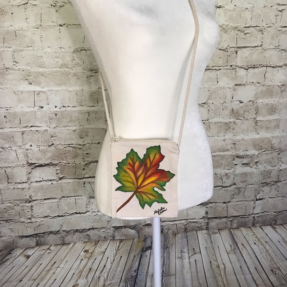Small Canvas Purse with Hand Painted Maple Leaf - Picture 3 of 3